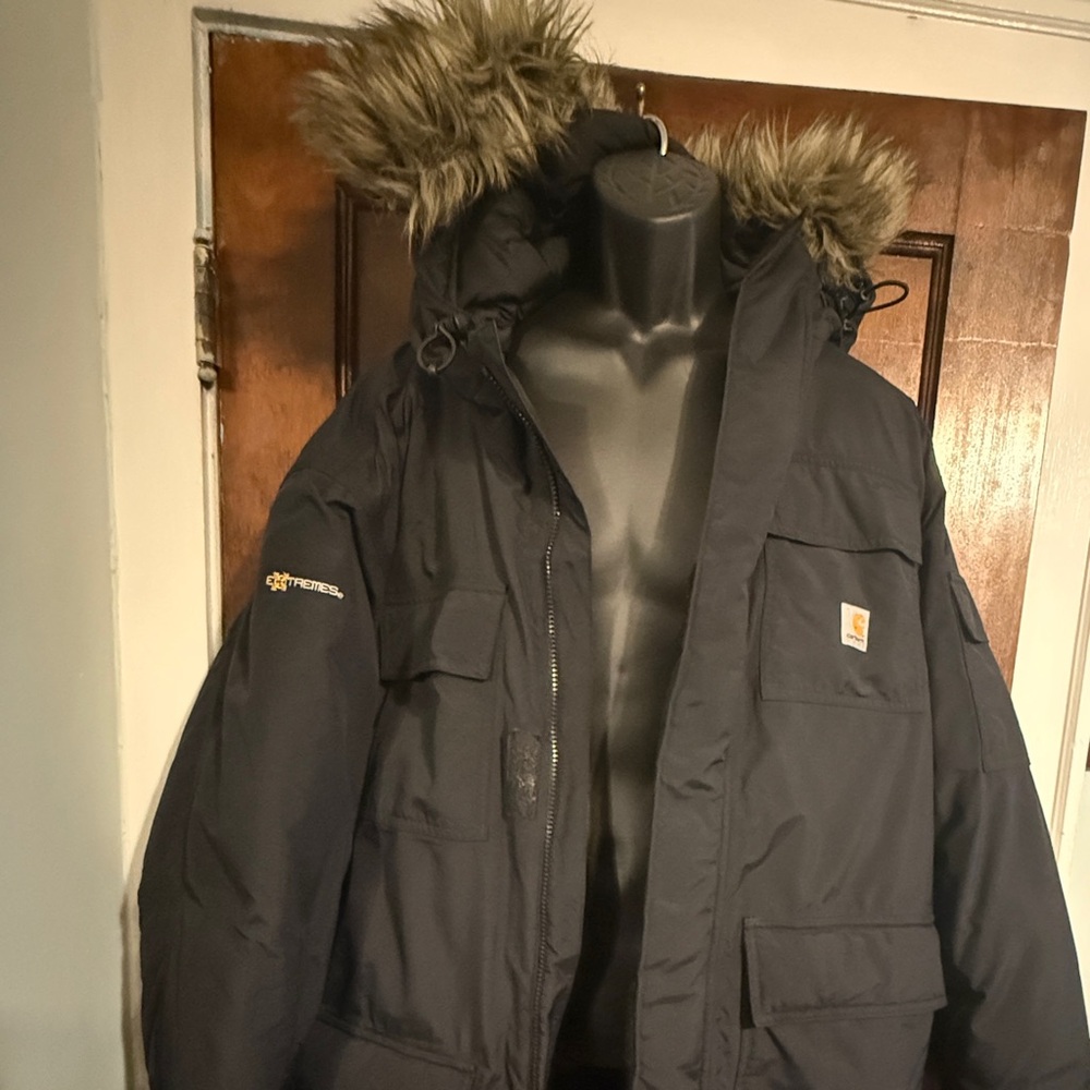Carhartt Men's Black Puffer Jacket with Fur Hood